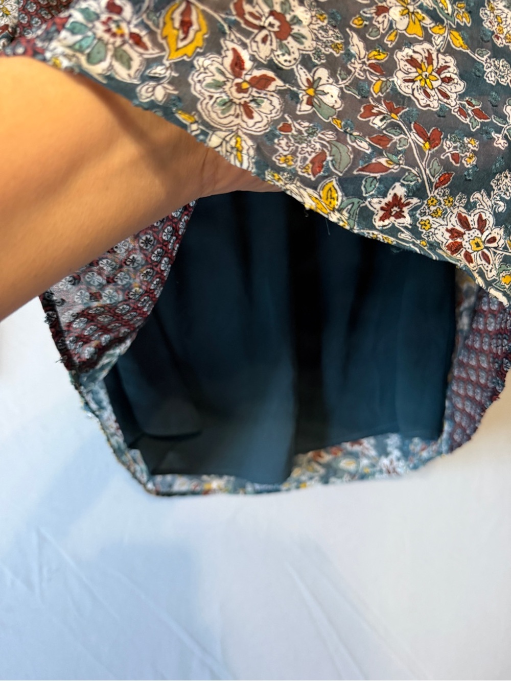 DR2 Womens Boho Mixed Media Floral Blouse S Relaxed Fit Lined Crochet Details - Picture 8 of 10